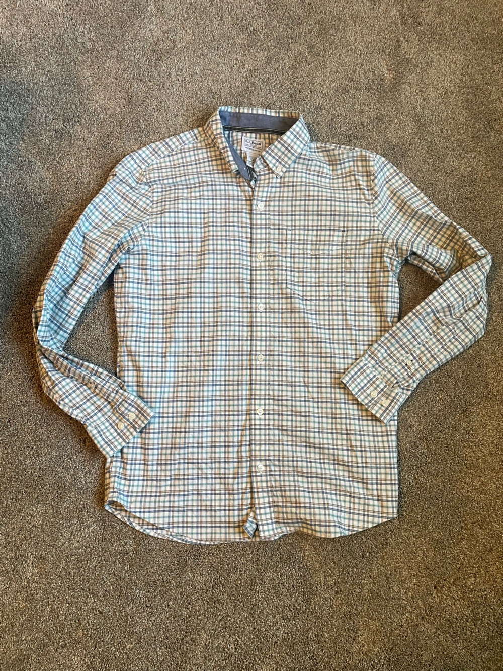 Men's Long-Sleeve Plaid Button-Down Shirt — Blue & Brown Size Medium